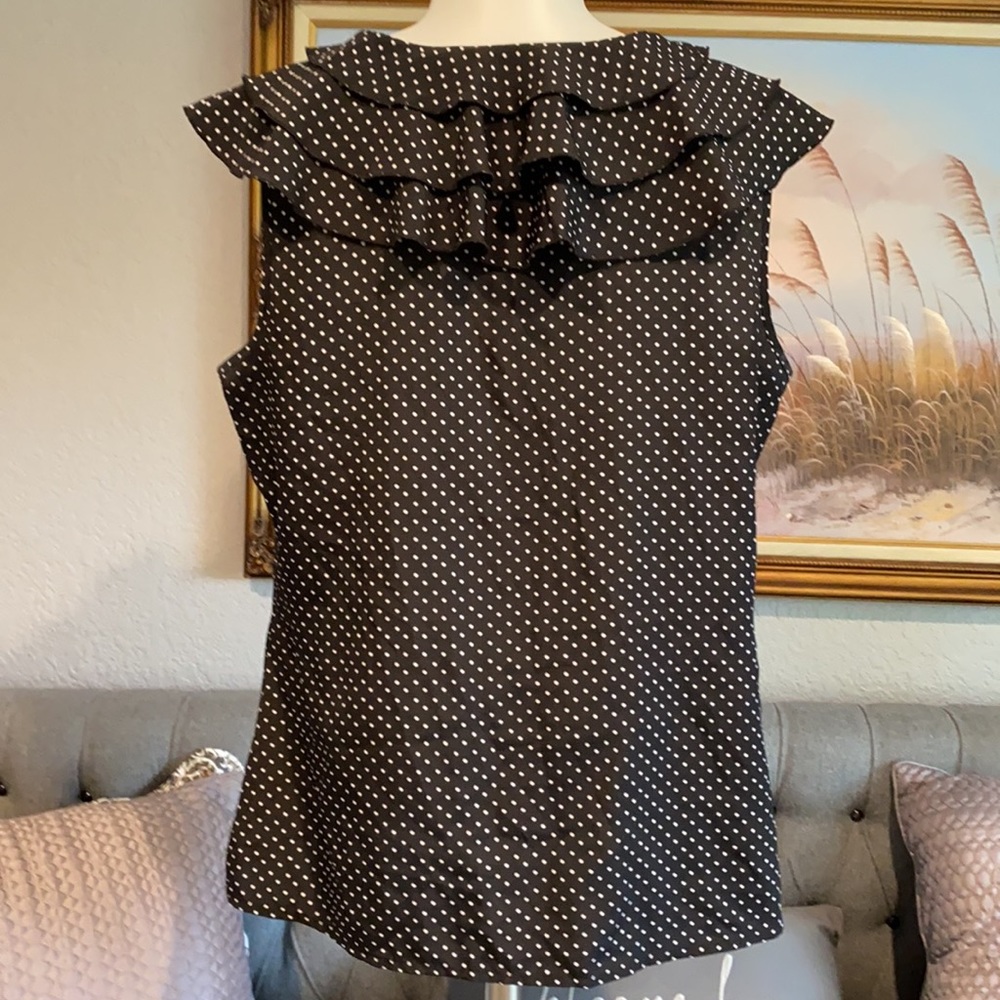 Ann Taylor black & white polka dots blouse - Picture 3 of 9